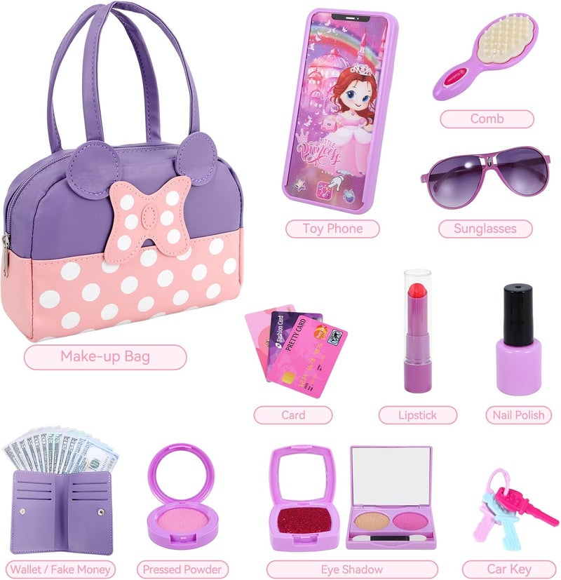 Mytothfy Pretend Play Purse for Little Girls, Toddler Purse with Pretend Makeup Toys for Toddlers, Princess Pretend Play Purse Toys, Kids Purse Toy Birthday Gift for Girls Age 3 4 5 6+ (Purple) - Image 2